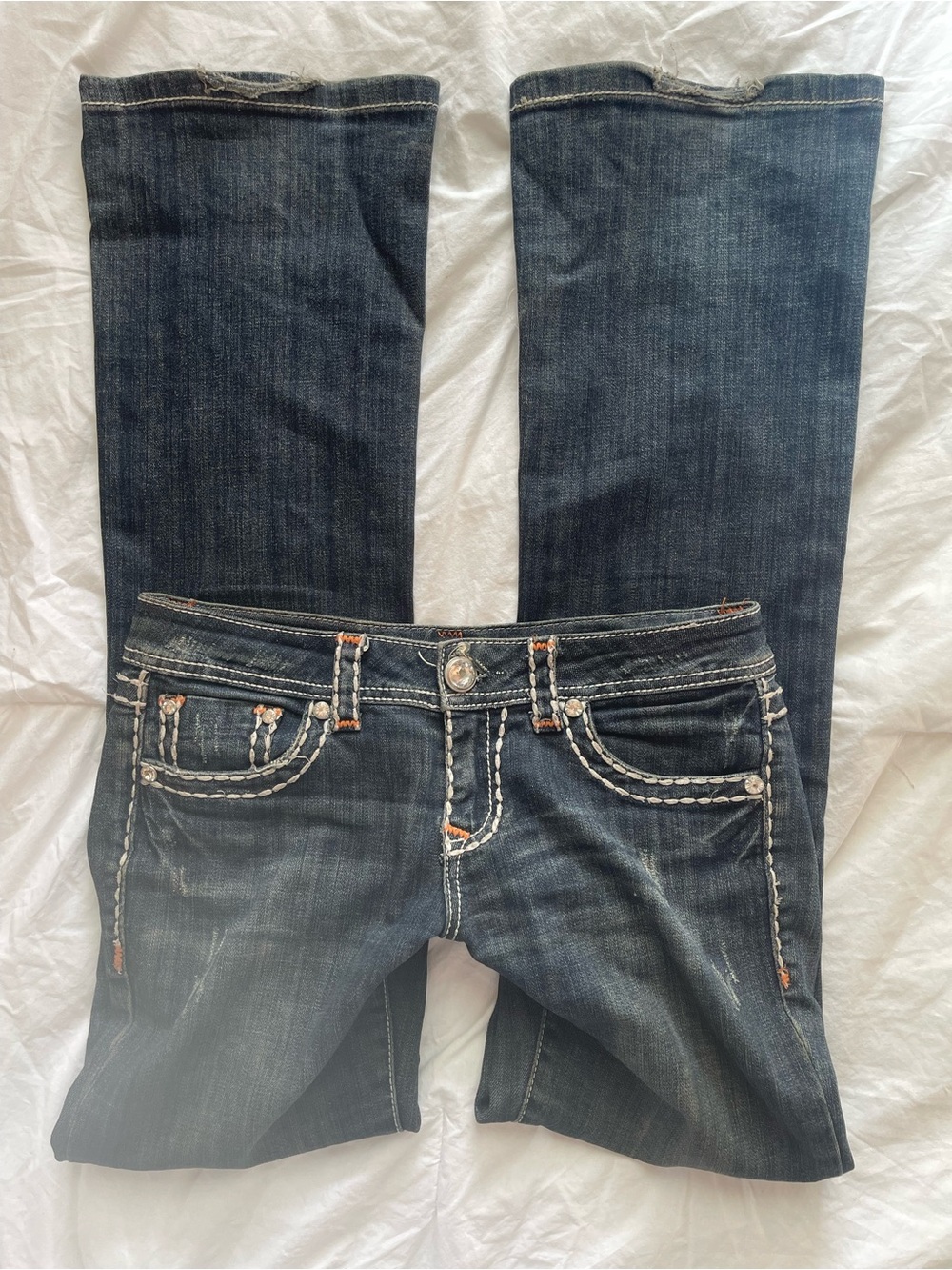 L.A. idol Dark Blue Bootcut Jeans with White Contrast Stitching